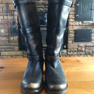 Frye 12” Distressed 3 Strap Buckle Boots